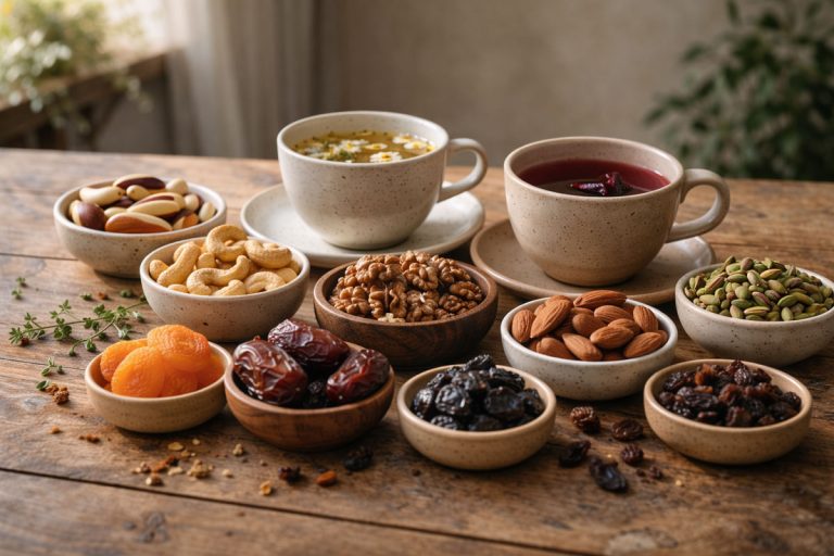 Descubra combinações de chás, castanhas, frutas secas e sementes para criar pausas saborosas, práticas e acolhedoras no dia a dia.